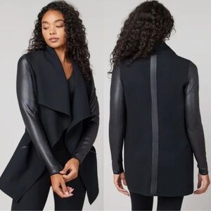 Spanx Drape Front Jacket with Faux Leather Jacket Black